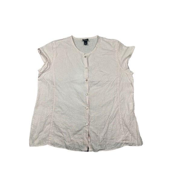 Eileen Fisher Top Blouse Button Front Pink 100% Irish Linen Normcore Medium‎ - Picture 1 of 10